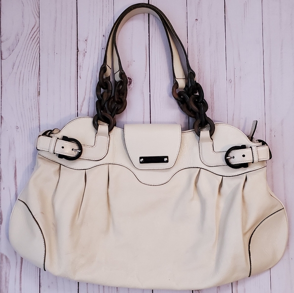 SALVATORE FERRAGAMO White Leather & Wood Satchel - Picture 3 of 8